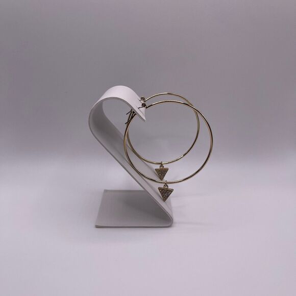 Michael Kors Women’s Zirconia Triangle Dangling Pendant Charm Gold Hoop Earrings - Picture 6 of 12